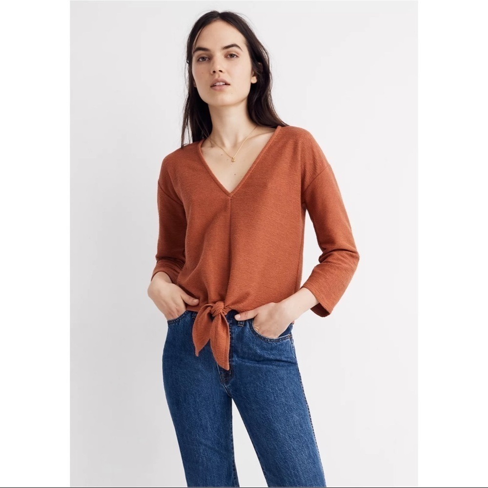 MADEWELL Texture & Thread Long-Sleeve Tie-Front Top
